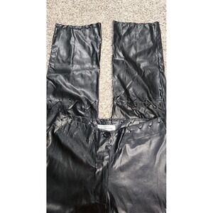 Vtg Y2K Women's‎ Faux Leather Laces Pants Size 7 (29x30) Black Outer Edge